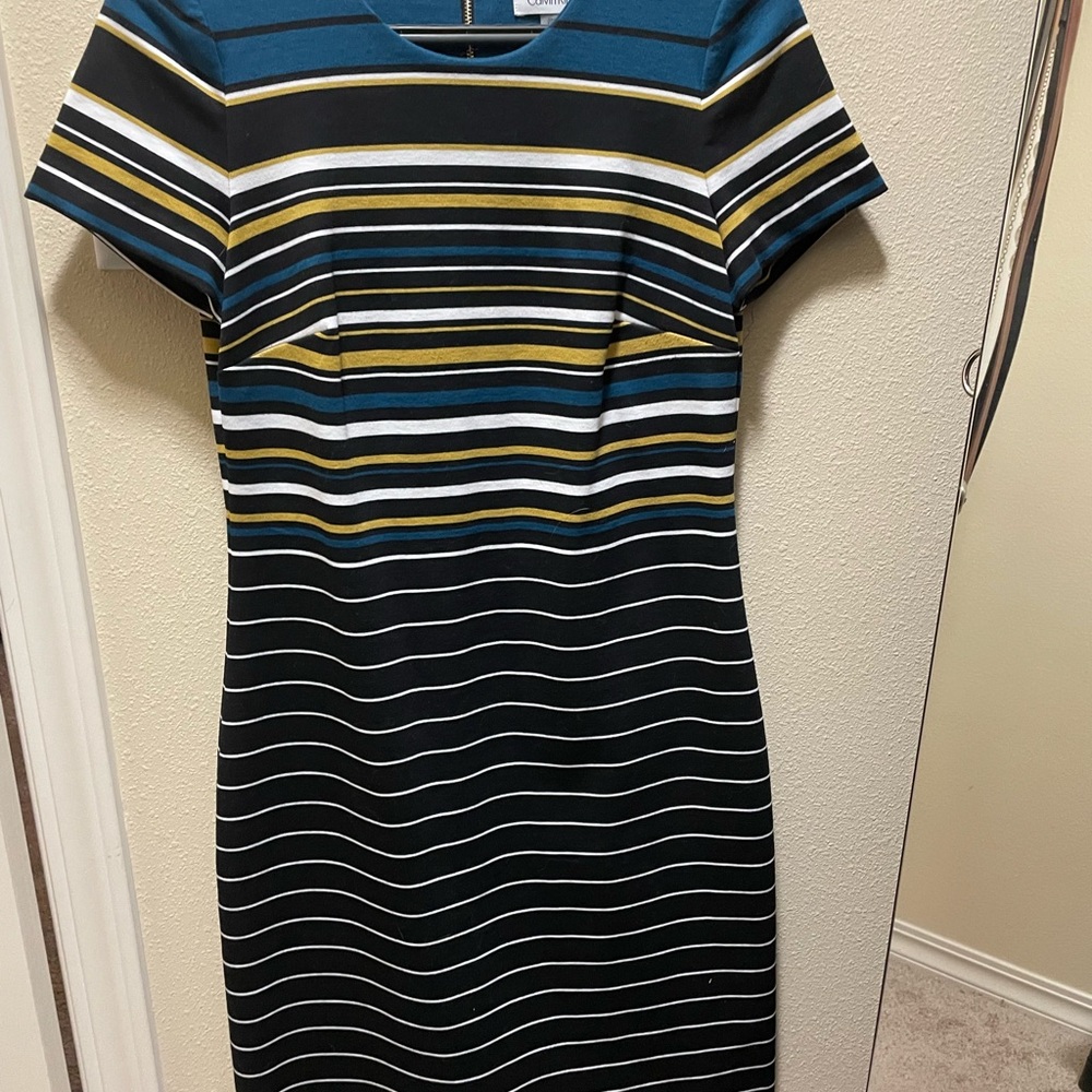 Striped Short Sleeve Dress - Blue, Black, White